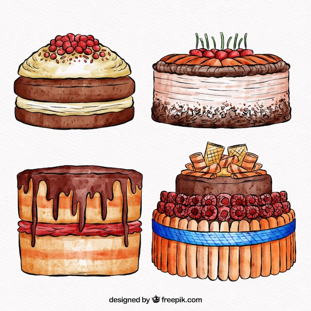 Collection De Gâteaux Dans Un Style Aquarelle