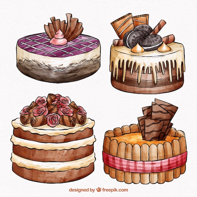 Collection De Gâteaux Dans Un Style Aquarelle