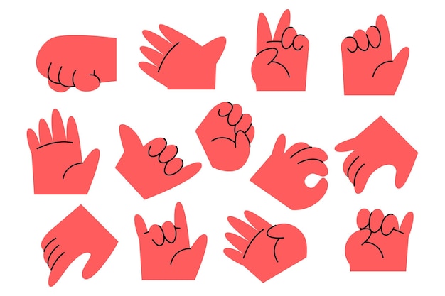 Vecteur gratuit collection de gestes de la main de dessin animé avec un teint rose