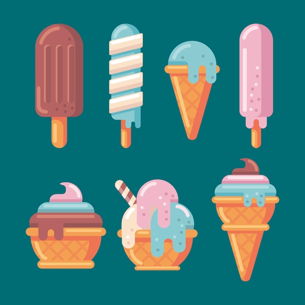 Vecteur gratuit collection de glaces plates