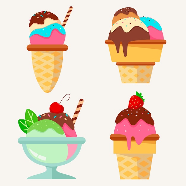 Vecteur gratuit collection de glaces plates