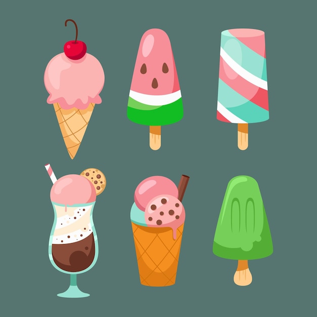 Vecteur gratuit collection de glaces plates