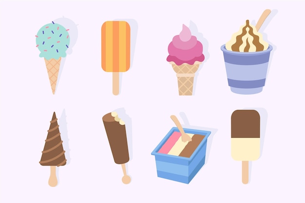 Vecteur gratuit collection de glaces plates