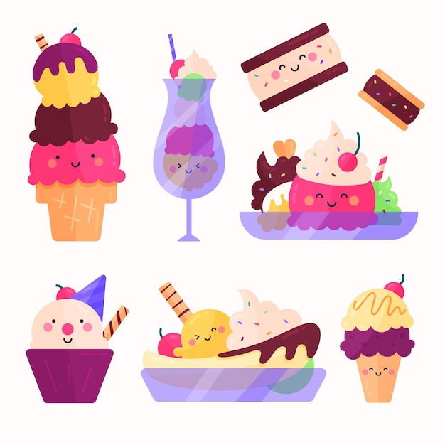 Vecteur gratuit collection de glaces plates