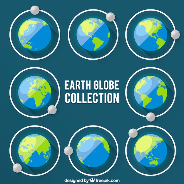 Vecteur gratuit collection globe terrestre avec mouvement lunaire