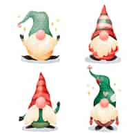 Vecteur gratuit collection de gnomes de noël aquarelle