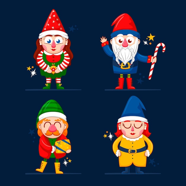 Vecteur gratuit collection de gnomes de noël dessinés à la main