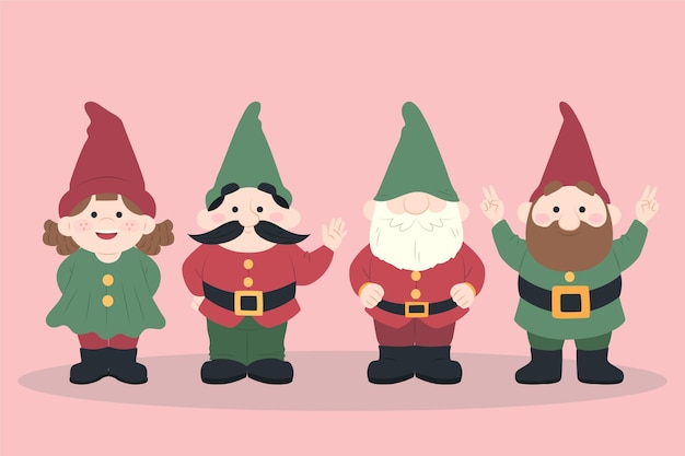 Vecteur gratuit collection de gnomes de noël plats dessinés à la main