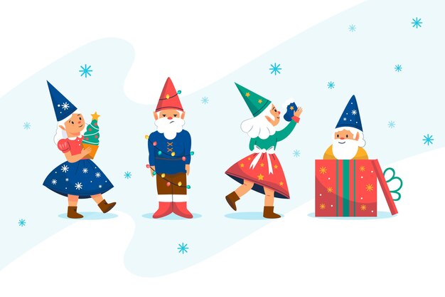 Vecteur gratuit collection de gnomes de noël plats dessinés à la main