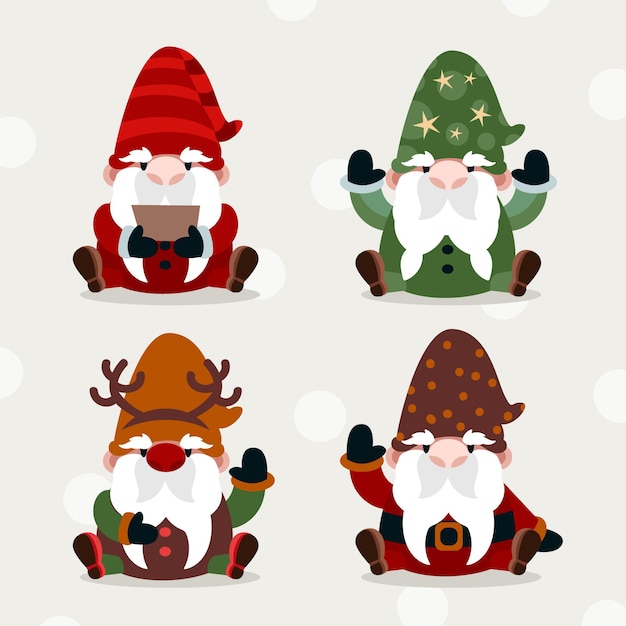 Vecteur gratuit collection de gnomes de noël plats dessinés à la main