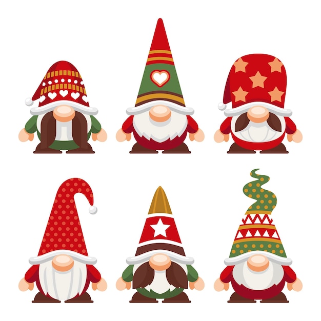 Vecteur gratuit collection de gnomes de noël plats