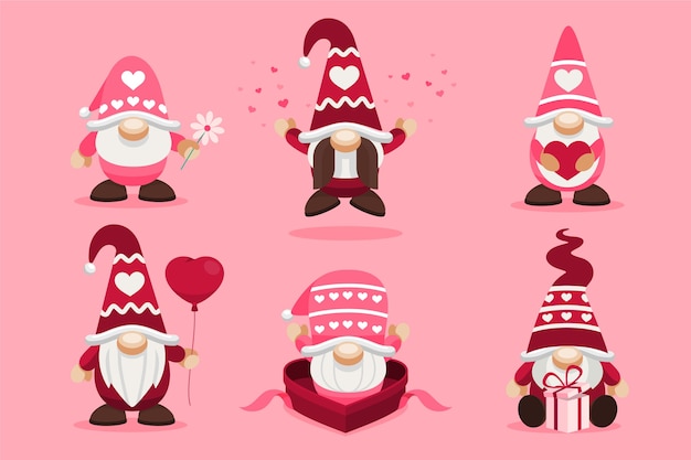Collection de gnomes plats de la saint-valentin