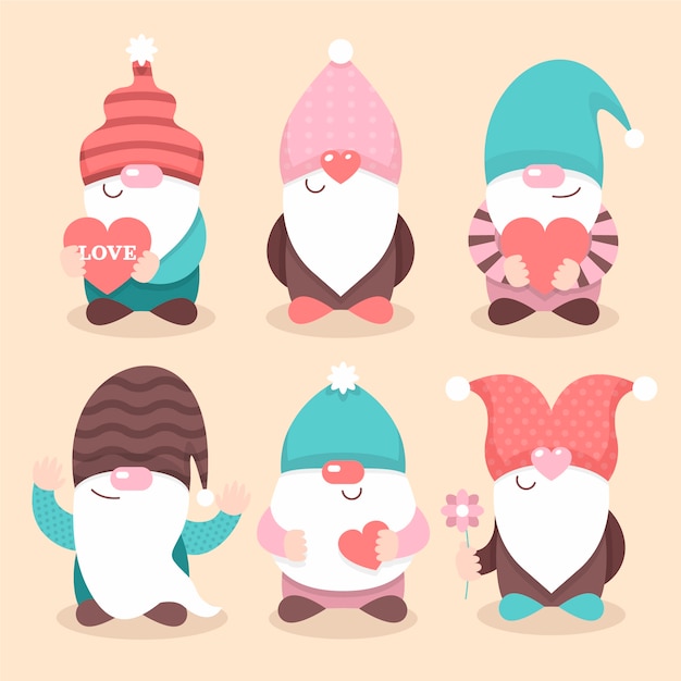 Vecteur gratuit collection de gnomes plats de la saint-valentin