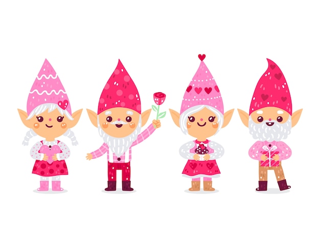 Collection de gnomes plats de la saint-valentin