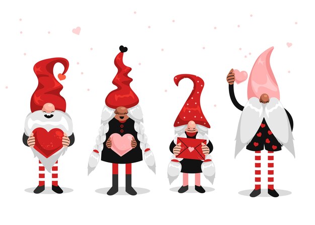 Collection de gnomes plats saint valentin