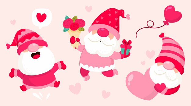 Collection de gnomes plats saint valentin