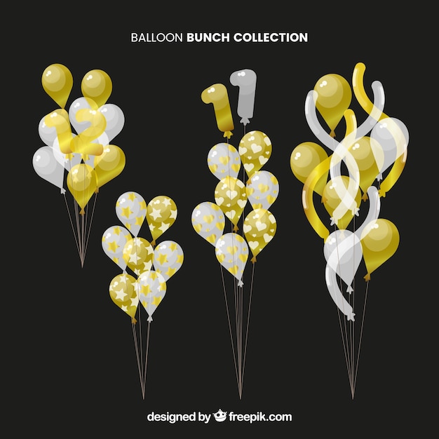 Collection de grappes de ballons or et blancs