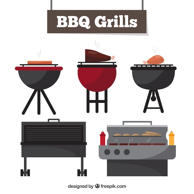 Vecteur gratuit collection de grills bbq sur le design plat