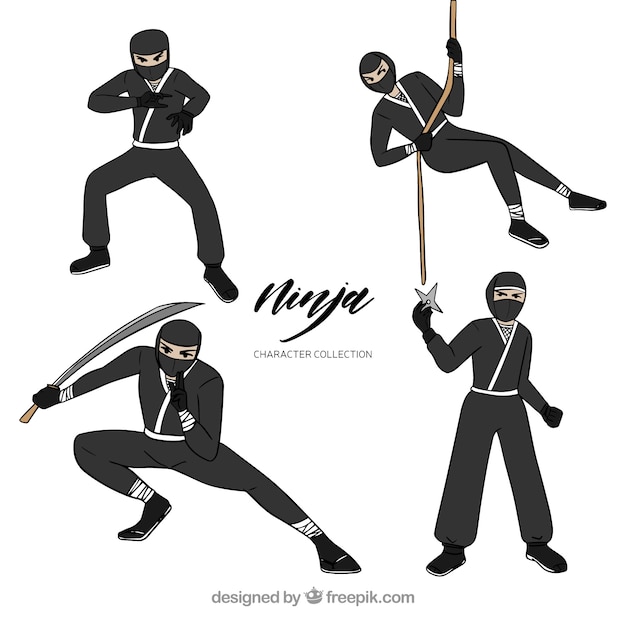 Collection De Guerrier Ninja Dessinés à La Main