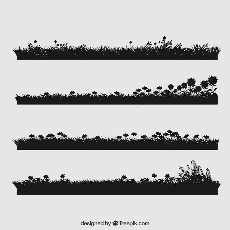 Vecteur gratuit collection d'herbe avec des fleurs