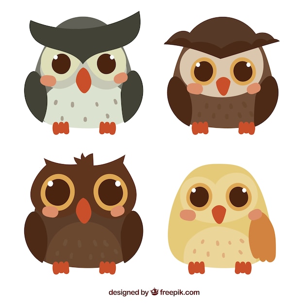 Vecteur gratuit collection de hibou de dessin animé mignon