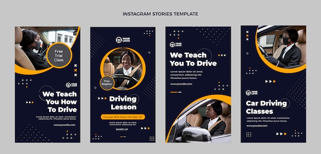 Collection d'histoires instagam d'école de conduite plate