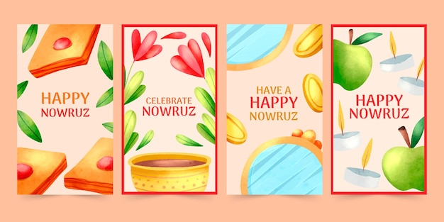 Vecteur gratuit collection d'histoires instagram aquarelle nowruz