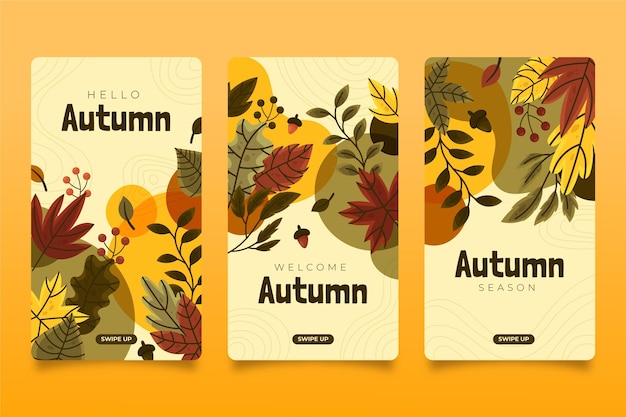 Vecteur gratuit collection d'histoires instagram d'automne dessinées à la main