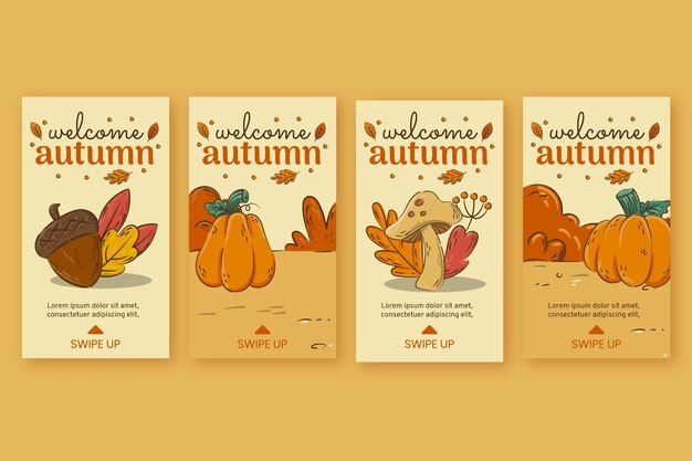 Collection d'histoires instagram d'automne dessinées à la main