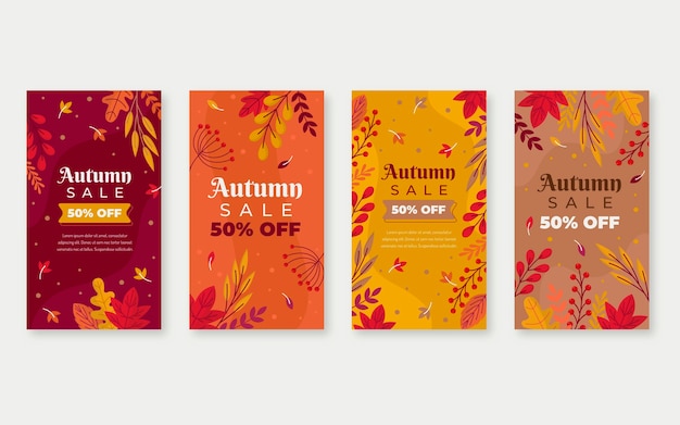 Vecteur gratuit collection d'histoires instagram d'automne plat