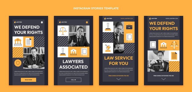 Collection d'histoires instagram de cabinet d'avocats au design plat