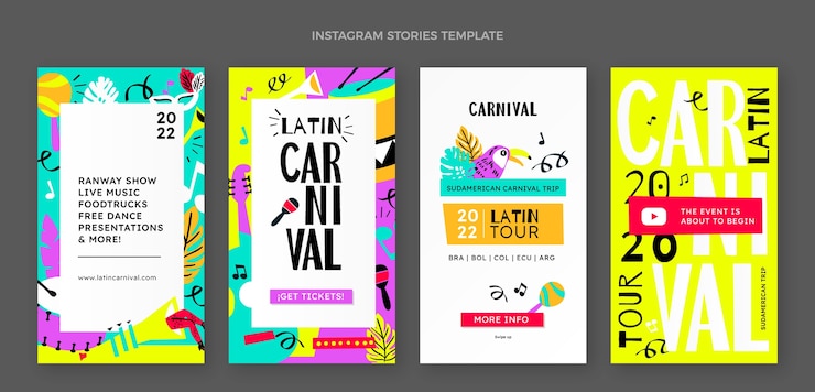 Vecteur gratuit collection d'histoires instagram de carnaval plat