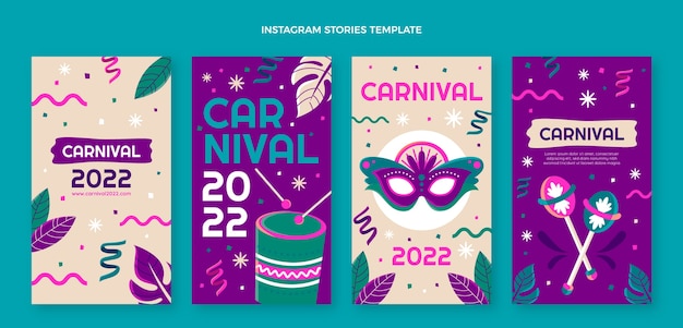 Vecteur gratuit collection d'histoires instagram de carnaval plat