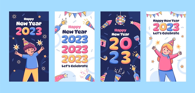 Vecteur gratuit collection d'histoires instagram de célébration du nouvel an