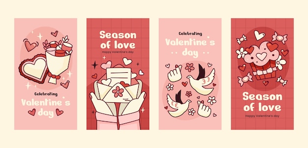 Vecteur gratuit collection d'histoires instagram de célébration de la saint-valentin