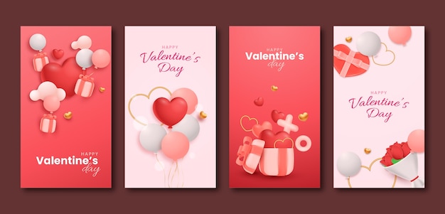 Vecteur gratuit collection d'histoires instagram de célébration de la saint-valentin