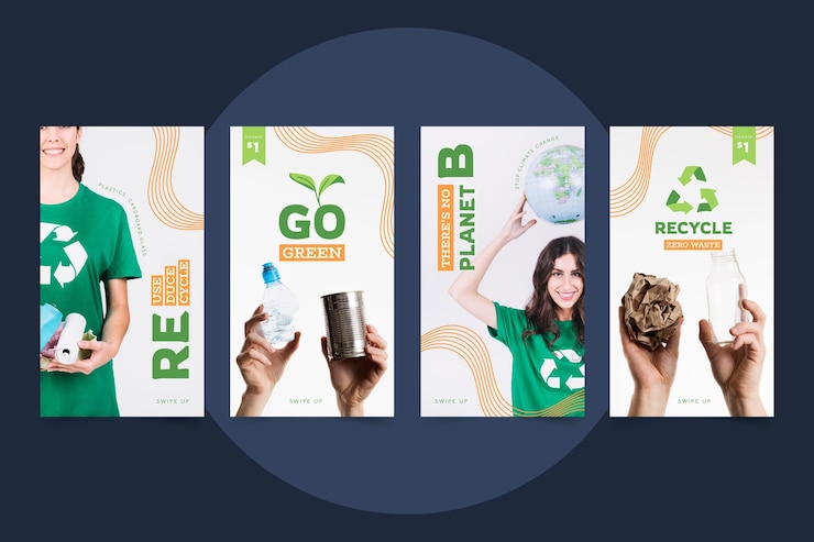 Vecteur gratuit collection d'histoires instagram sur le changement climatique à plat dessinées à la main
