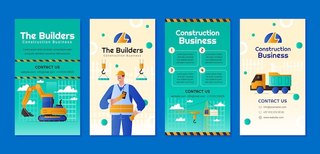 Vecteur gratuit collection d'histoires instagram de construction dégradée