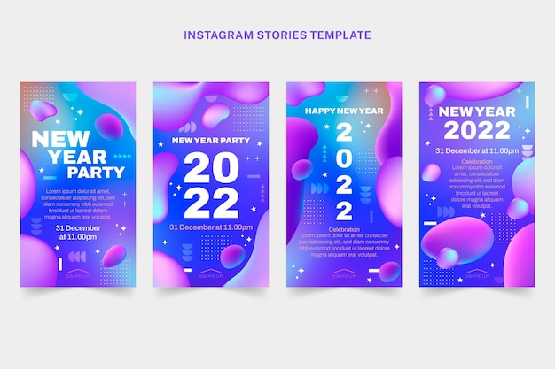 Vecteur gratuit collection d'histoires instagram dégradées du nouvel an