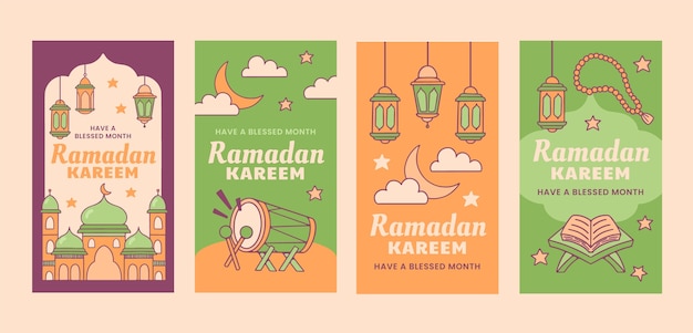 Vecteur gratuit collection d'histoires instagram dessinées à la main pour la célébration islamique du ramadan