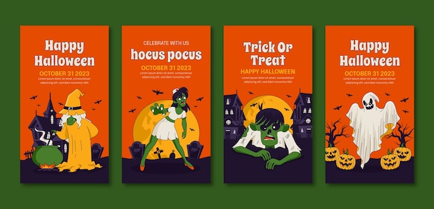 Vecteur gratuit collection d'histoires instagram dessinées à la main pour la célébration de la saison d'halloween