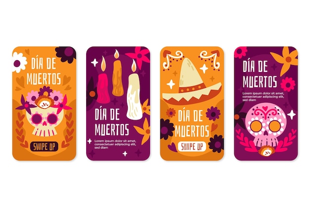 Collection D'histoires Instagram Dia De Muertos Dessinées à La Main