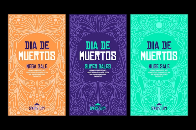 Vecteur gratuit collection d'histoires instagram día de muertos