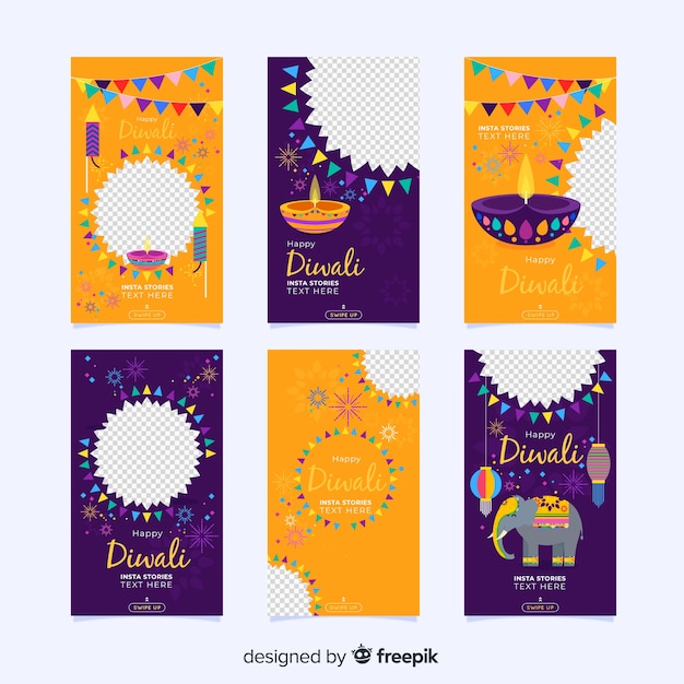 Vecteur gratuit collection d'histoires instagram diwali
