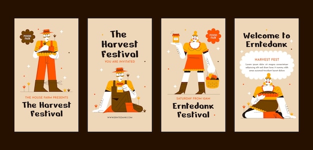 Vecteur gratuit collection d'histoires instagram du festival des récoltes plates
