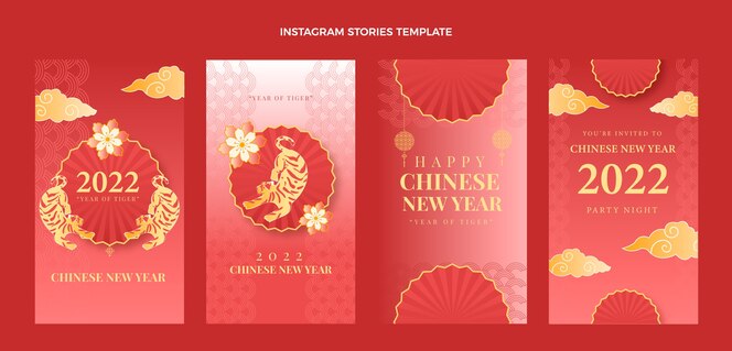 Collection d'histoires instagram du nouvel an chinois en dégradé