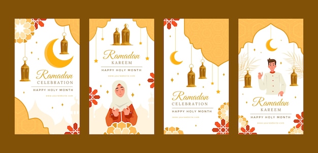 Vecteur gratuit collection d'histoires instagram du ramadan dessinées à la main