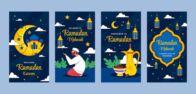 Vecteur gratuit collection d'histoires instagram du ramadan dessinées à la main