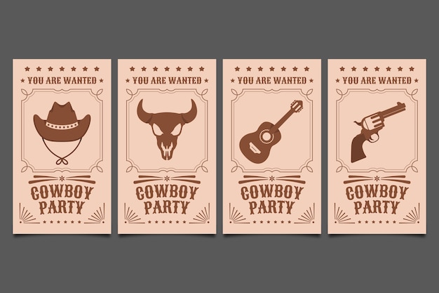 Vecteur gratuit collection d'histoires instagram d'événement de fête de cow-boy