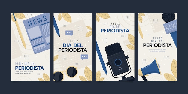 Vecteur gratuit collection d'histoires instagram flat dia del periodista